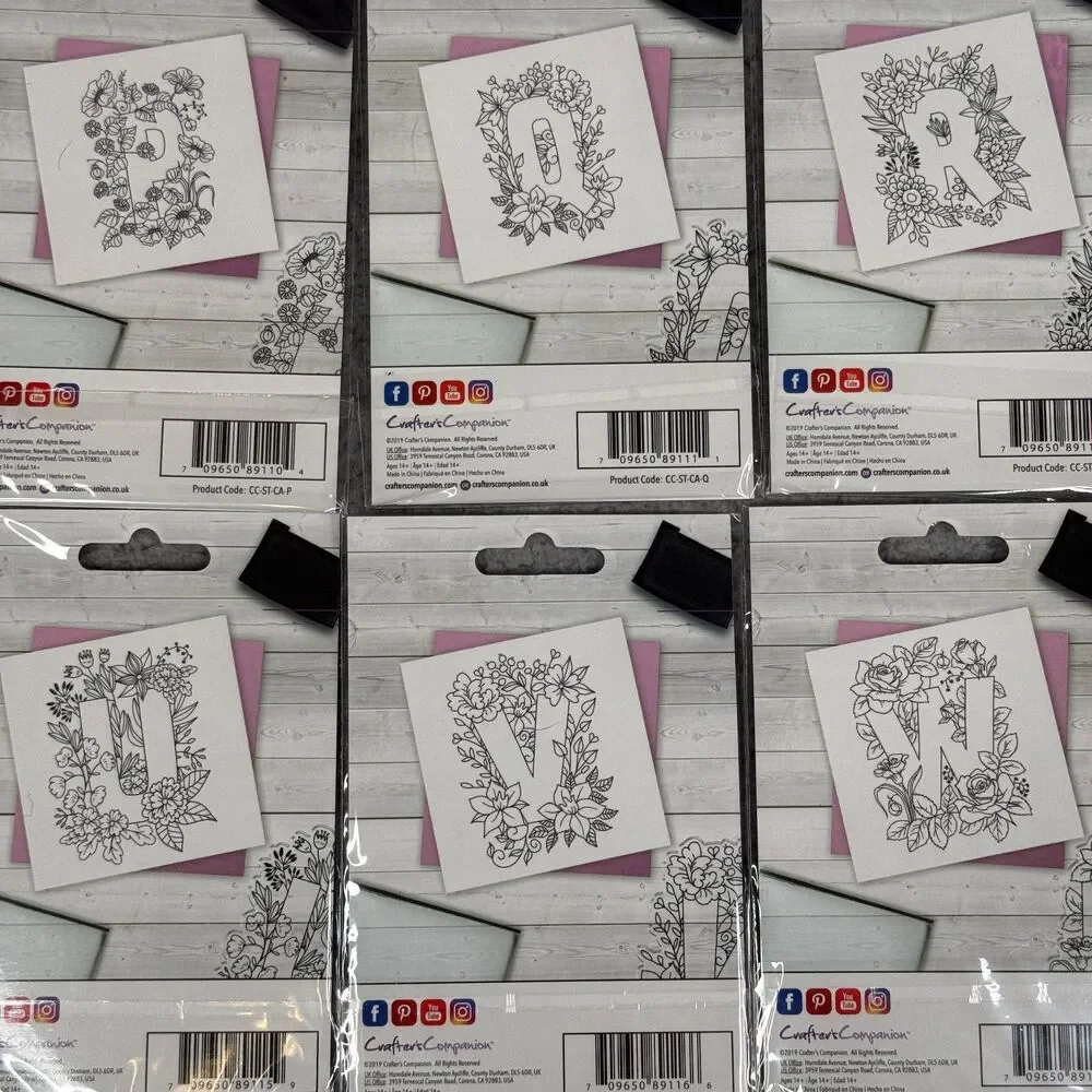 Crafters Companion Floral Alphabet Clear Acrylic Stamp Set Complete A-Z Plus NIP